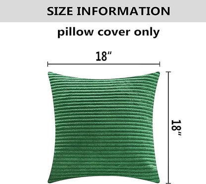Home Brilliant Spring Decorative Spring Pillow Covers for Couch Plush Corduroy Striped Green Throw Pillow Covers Set of 2 for Living Room Sofa Bed Decor, 45cm, 18 x 18 Inch, Green