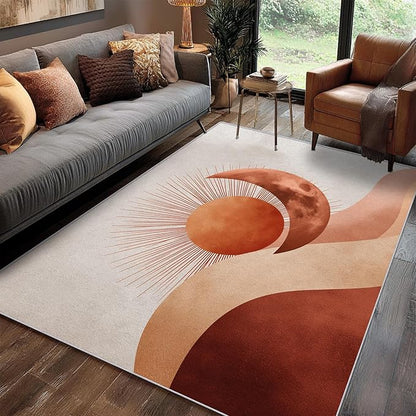 Boho Sun Rug, 6x8 Area Rugs Moon Mountain Abstract Terracotta Pattern for Living Room, Bedroom, Boho Sun Home Decor Accessories Indoor Carpet, Non Slip & Machine Washable