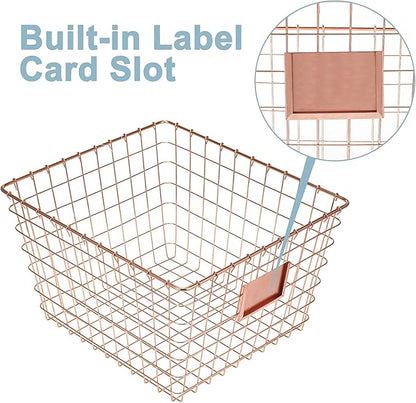 4 Pack【Extra Large】 Wire Handmade Storage Basket for Organizing Household Goods,Pantry Organization,Bathroom countertop,Laundry,Wardrobe Storage Basket,Rose Gold