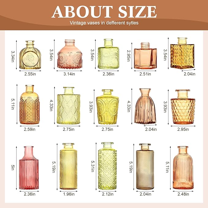 30 Pcs Colored Bud Vase Set,Vintage Glass Vases for Flower Centerpieces Wedding & Party Decor,Home Table Decorations,Bud Vases in Bulk for Housewarming