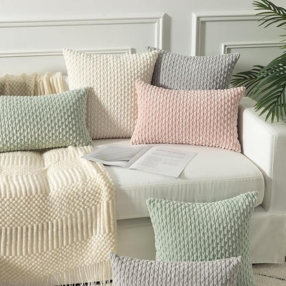 Kevin Textile 2 Packs Cream White Decorative Throw Pillow Covers 26x26 Inch for Living Room Couch Bed Sofa Rustic Farmhouse Boho Home Decor Soft Striped Corduroy Square Cushion Case 66x66 cm