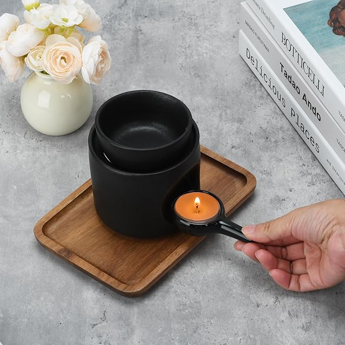 Black Wax Burner, Ceramic Tealight Warmer, Scented Oil Diffuser, Black Ceramic Tea Light Candle Holder