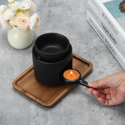 Black Wax Burner, Ceramic Tealight Warmer, Scented Oil Diffuser, Black Ceramic Tea Light Candle Holder
