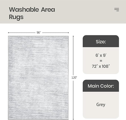 Valenrug Washable Rugs 6x9 - Non Slip 6x9 Area Rugs for Living Room, Stain Resistant Area Rugs for Bedroom, Foldable Machine Washable Area Rug(6'x9', Grey)