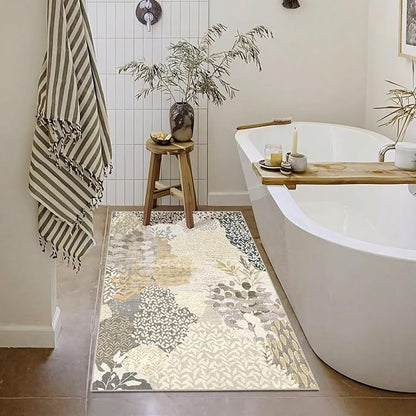 DEXDE 2x3 Area Rug, Small Boho Rugs Entryway Doormat Indoor Machine Washable Non-Slip Abstract Botanical Leaves Floral Print Floor Carpet for Living Room Bedroom Office Playroom, Gray