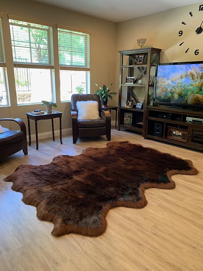 LAMBZY Faux Sheepskin Super Soft Hypoallergenic Silky Shag Rug for Living Room, Kids Room, Sofa (Octo 8 Pelts 6'x8', Brown)
