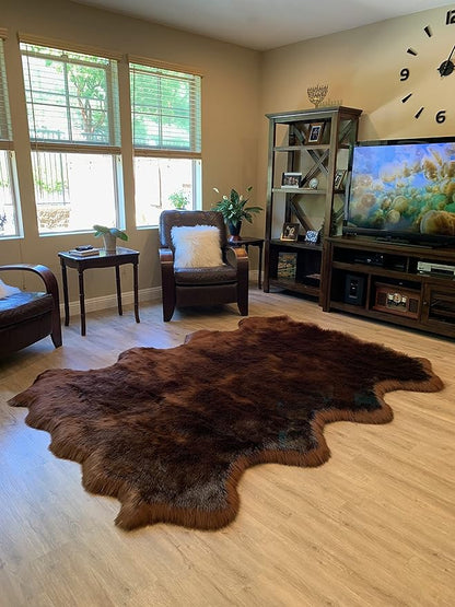 LAMBZY Faux Sheepskin Super Soft Hypoallergenic Silky Shag Rug for Living Room, Kids Room, Sofa (Octo 8 Pelts 6'x8', Brown)