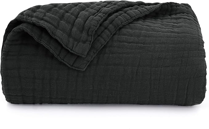 Love's cabin 6 Layer 100% Cotton Muslin Blanket, 108"x90" Muslin King Size Blanket for Bed Couch, Lightweight and Breathable Cotton Gauze for Adult, Black