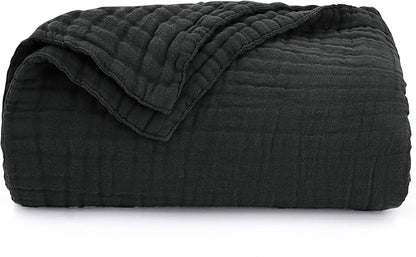Love's cabin 6 Layer 100% Cotton Muslin Blanket, 108"x90" Muslin King Size Blanket for Bed Couch, Lightweight and Breathable Cotton Gauze for Adult, Black