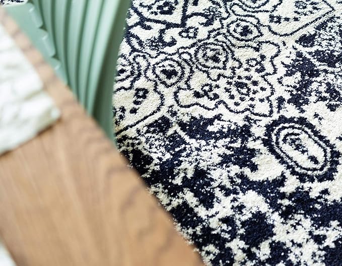 Rugs.com Arlington Collection Rug – 8 Ft Square Blue Medium-Pile Rug Perfect for Living Rooms, Kitchens, Entryways