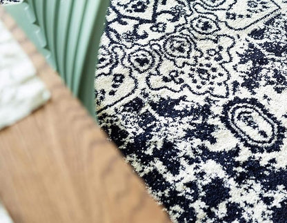 Rugs.com Arlington Collection Rug – 8 Ft Square Blue Medium-Pile Rug Perfect for Living Rooms, Kitchens, Entryways