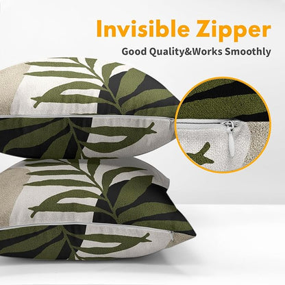 Spring Boho Pillow Covers 18x18 Set of 2 Abstract Mid Century Throw Pillow Covers Green Pillowcase Linen Decoration Farmhouse Soft Decorative Aesthetic Cushion Case Couch for Indoor Outdoor Home Decor
