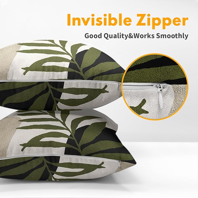 Spring Boho Pillow Covers 20x20 Set of 2 Abstract Mid Century Throw Pillow Covers Green Pillowcase Linen Decoration Farmhouse Soft Decorative Aesthetic Cushion Case Couch for Indoor Outdoor Home Decor