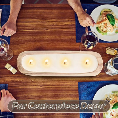 4 Pcs Wooden Dough Bowl Wood Decorative Rustic Wooden Bowls Table Centerpiece for Living Room Home Dining Room Kitchen Decoration(Natural,20'' X 6'' X 2'',Classic)