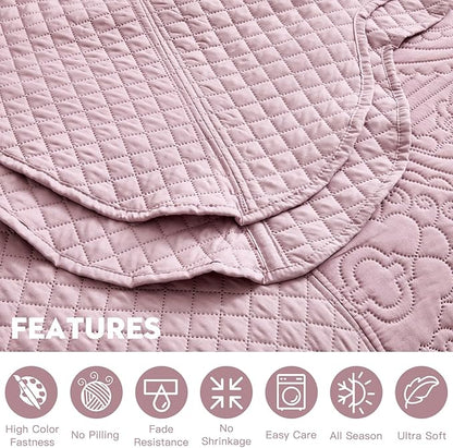 HZ & HY Oversized King Bedspread, Ultrasonic Coverlet Bedding Set, Lightweight Thin Comforter, Reversible, 5 Piece, 100% Microfiber, Mauve Shadows