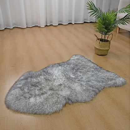Genuine Sheepskin Rug New Zealand Fluffy Lambskin Rug, Natural Luxury Sheepskin Throw for Bedroom Living Room Children's Room - Premium Area Rug Chair Cover (2×3 Feet, Grey Tip)