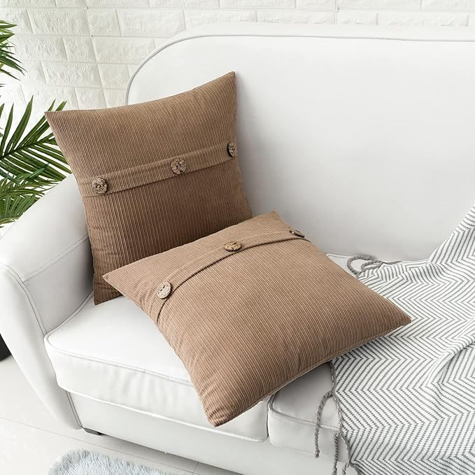 HWY 50 Taupe Chenille Throw Pillow Covers 20x20 Inch with Triple Buttons, Soft Farmhouse Accent Decorative Cushion Cases for Couch Sofa Bed Living Room Pack of 2