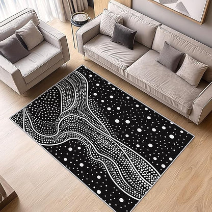Black and White Rugs for Living Room - Black and White Polka Dots Area Rug, 5x7 Rug, Abstract Rug & Home Decor, Contemporary Modern Carpet & Room Decor, Washable Non Slip Anti Skid Rugs