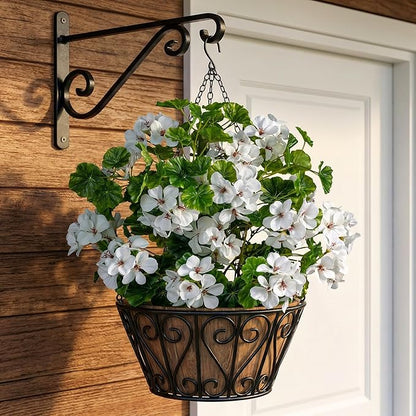Artificial Flowers for Outdoors 4PCS Artificial Geraniums for Indoor Fake Flowers 17.7In Uv Resistant Artificial Outdoor Flowers Suitable for Indoor Home Decor Outdoor Garden Decoration,White