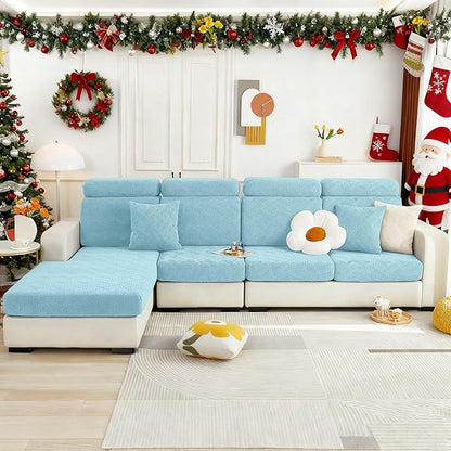 hyha Individual Couch Cushion Covers, Stretch Magic Sofa Seat Cushion Covers Washable, Dog Couch Sofa Slipcover for Pets, Kid with Elastic Bottom(2PC, Lake Blue)