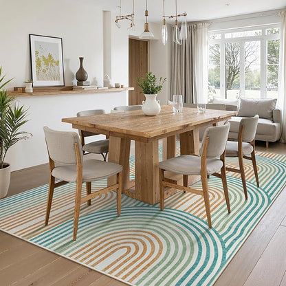 Moynesa Abstract Rainbow Washable Area Rug 6x9, Soft Ultra-Thin Rugs for Bedroom Boys Non Slip Playroom Rug, Mid Century Modern Colored Orange Green Large Carpet for Living Room Nursery