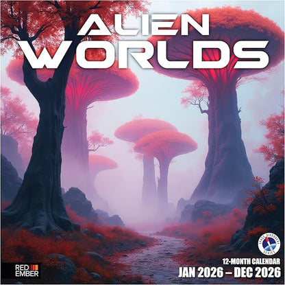 RED EMBER Alien Worlds 2026 Wall Calendar 12 Month | 12" x 24" Open | Thick & Sturdy Paper | Holiday Gift | Sci Fi Art Calendar 2026