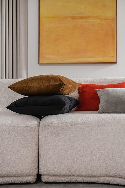 Decorative Pillow Covers 24x24 Black: 2 Pack Cozy Soft Velvet Square Throw Pillow Cases for Farmhouse Home Decor