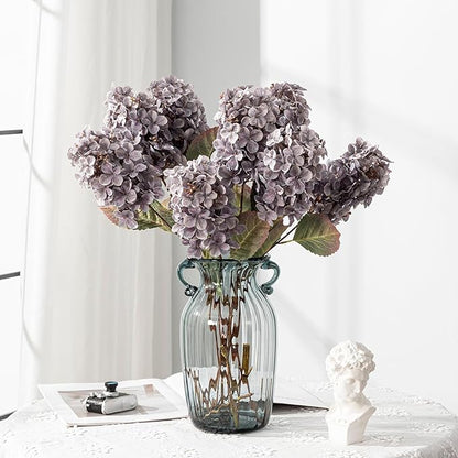 Fake Flowers Hydrangea Silk Flowers with Stems, Fake Grayish Hydrangea Artificial Flowers Winter Flowers Artificial for Decoration Vase Decor 24"（Grayish Purple ） 8PCS Wthout Vase