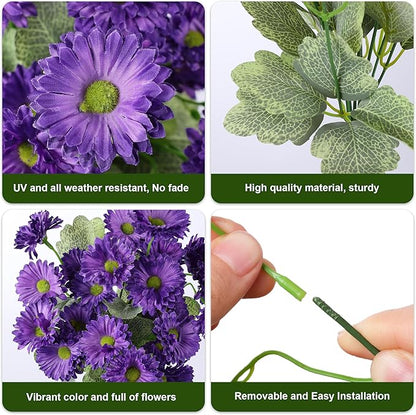 HyeFlora Artificial Flowers for Outdoors Dahlia Spring Summer Decoration, 6 Bundles Fake Daisy Faux Plants Realistic UV Resistant Silk Flowers for Outside Planter Front Door Yard Garden Home Home, Mix