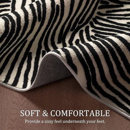 YIHOUSE 9×12 Ft Washable Rug, Black and White Abstract Area Rug for Bedroom, Living Room, Dining Room, Office, Playroom, Nursery, Ultra Thin Nonslip Modern Large Rugs Soft Contemporary Striped Rugs