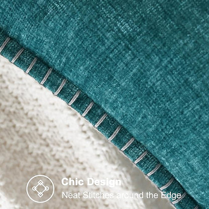 CaliTime Throw Pillow Covers Decorative 24 X 24 Inches Pack of 2 Cotton Thread Stitching Edges Solid Dyed Soft Chenille Cushion Cases for Couch Sofa Bed Living Room Farmhouse Teal