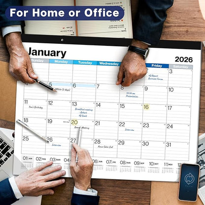 Dunwell 2026 Desk Calendar 22x17 (Blue), 22 x 17 Large Monthly Desk Blotter or Hanging Wall Calendar, Jan–Dec 2026, Lined Daily Blocks, Easy to Read