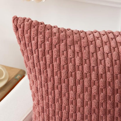 Kevin Textile Throw Pillow Covers Soft Corduroy Decorative Set of 2 Boho Striped Pillow Covers Pillowcases Valentines Day Farmhouse Home Decor for Couch Bed Sofa Living Room 18x18 Inch Blush Pink