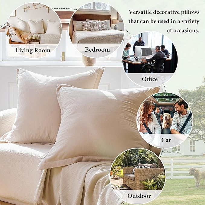 Simple&Opulence Linen Euro Sham Covers Set of 2, 26x26 Decorative Cotton Flax Blend Throw Pillow Cover Farmhouse Pillow Shams for Chair Couch Sofa Bedroom Living Room Home Decor, Linen