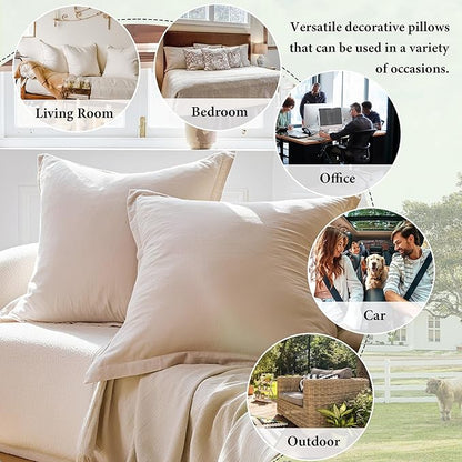 Simple&Opulence Linen Euro Sham Covers Set of 2, 26x26 Decorative Cotton Flax Blend Throw Pillow Cover Farmhouse Pillow Shams for Chair Couch Sofa Bedroom Living Room Home Decor, Linen