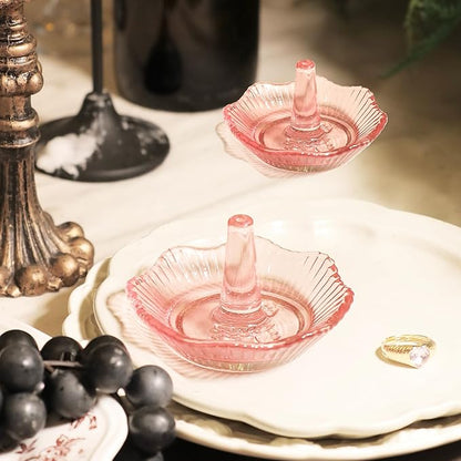 Jewelry Tray Set of 2 Crystal Trinket Dish Flower-shaped Ring Holder Elegant Tray Decor for Christmas, Birthday, Wedding, Engagement (3.5in)