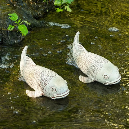 Set of 2 Koi Fish Decor, Large Outdoor Garden Statues, Pond Accessories, Yard Decor, Real Fish Sculpture Art, Koi Pond Kit, Statues for Yard Ornaments Sculpture Garden for Outdoors
