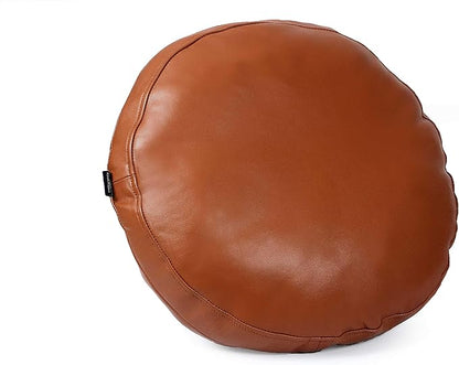 D DOLLY LAMB Lambskin Round Leather Pillow Cover - Sofa Cushion Case - Decorative Circular Cushion Throw Covers for Living Room & Bedroom - Tan Light Diameter 18 Inch