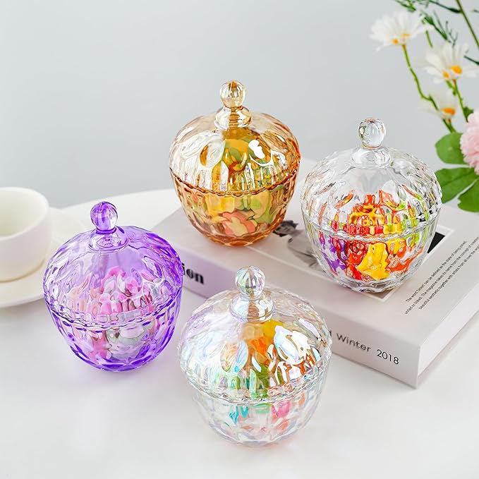 kanpura 350 ml/11.5 oz Elegant Crystal Candy Dish with Lid Decorative Candy Jar Bowl Glass Container Boxes for Home Office Desk Decor(Purple)
