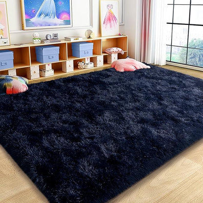 Ultra Fluffy Rug for Living Room Bedroom, 5x7 Fuzzy Large Area Rug for Living Room, Plush Soft Shag Carpet for Girl Boy Kids, Non Slip Rug Modern Indoor Home Decor Aesthetic, Dark Blue