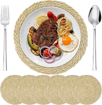 Jute Placemats Set of 6, Jaxbo Natural Boho Table Placemats, Non Slip & Heat Resistant, Individuales Redondos for Dining Table, Wedding, Farmhouse Decor, Christmas(13 inch)