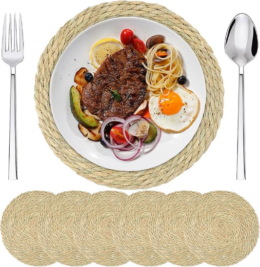 Jute Placemats Set of 6, Jaxbo Natural Boho Table Placemats, Non Slip & Heat Resistant, Individuales Redondos for Dining Table, Wedding, Farmhouse Decor, Christmas(13 inch)