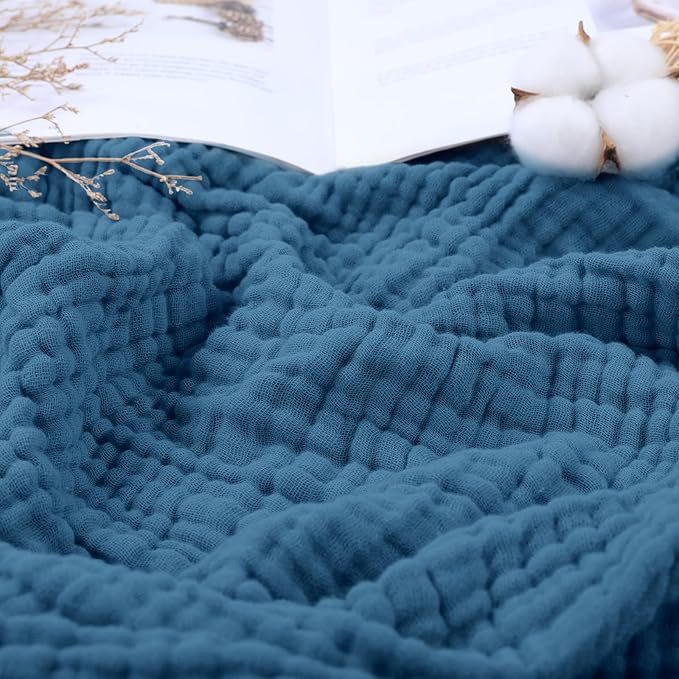 Yoofoss Muslin Blanket 100% Organic Cotton Throw Large 50" x 60" for Bed Couch Summer Gauze Blanket for Adults Lightweight and Breathable Dark Blue