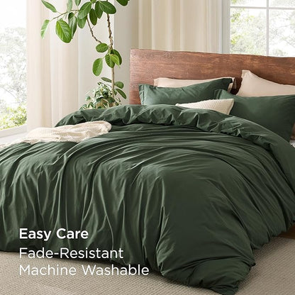 Bedsure 100% Washed Cotton Duvet Cover Oversized King - Olive Green Minimalist Cotton Duvet Cover Breathable - GentleSoft™ Plain Simple Bedding (Olive Green, Oversized King, 120"x98")