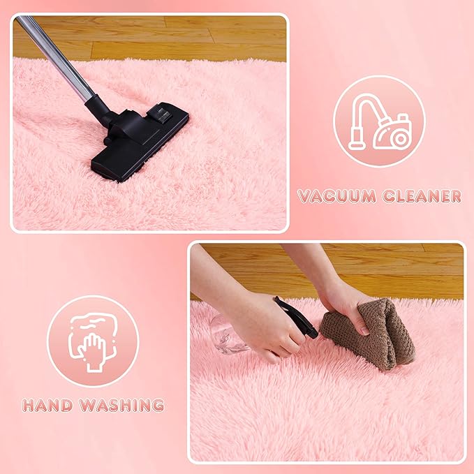 Large 9x12 Area Rugs for Living Room, Soft Shag Living Room Rug Thick Fluffy Rug for Bedroom, Plush Fuzzy Carpet for Girls Boys Kids Room Non Slip Dorm Home Decor Aesthetic, Pink