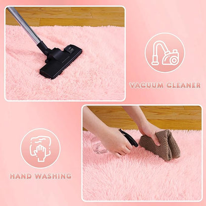 Ultra Fluffy Area Rugs for Living Room Bedroom, 6x9 Fuzzy Large Living Room Rugs, Thick Shag Rug for Dorm, Soft Non Slip Kids Girls Boys Rug for Home Decor Aesthetic, Pink
