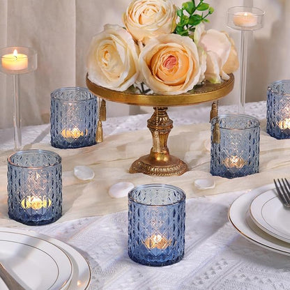 8Pcs Large Votive Candle Holders Blue Tea Light Candle Holders Glass Candle Holder for Wedding, Bridal Shower, Table Centerpiece, Party, Home Decor