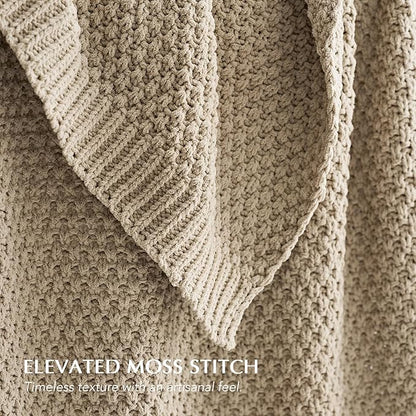 EVERGRACEHOME Chunky Chenille Knit Throw Blanket for Couch, Soft Luxurious Oversized King Moss Stitch Blanket for Bed, Large Cozy Farmhouse Knitted Throw for Sofa, Sand Dune, 92" x 108"
