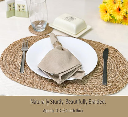 Chardin Home Set of 4 Jute Braided Oval Placemats – 13x19 Inch Rustic Natural Jute Table Mats | Handwoven Boho Farmhouse Style | Eco-Friendly Artisan Dining Decor