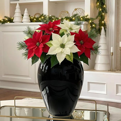 Willowy 10 Inch Glossy Porcelain Vase - Large Black Ceramic Vase, Black Vases for Centerpieces, for Home Decor, Tall Vase for Flowers, Modern Vases for Flowers